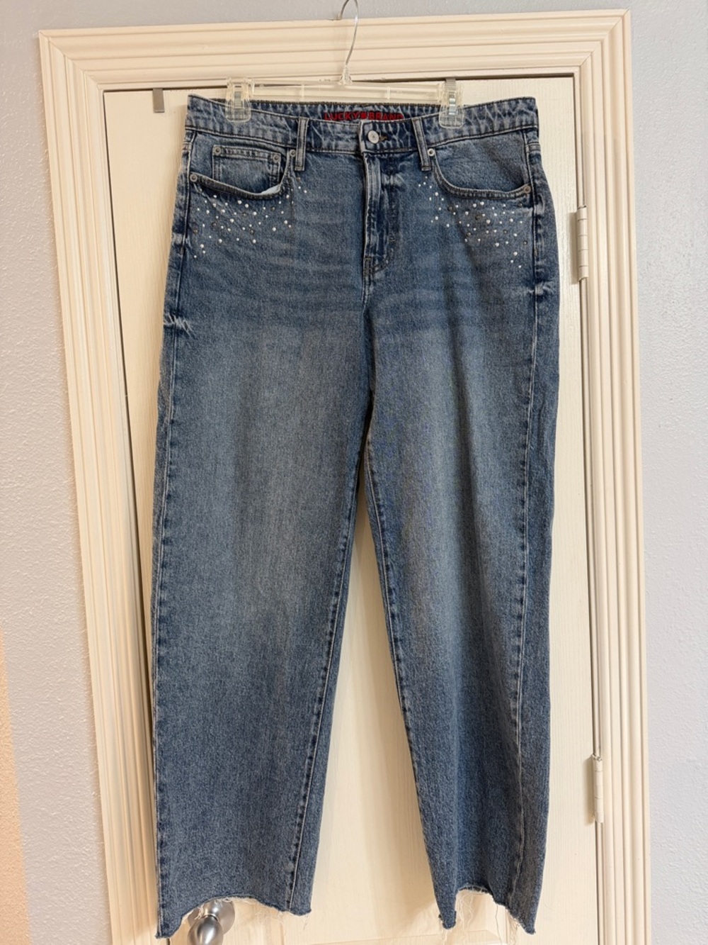 Lucky Brand Straight Leg Blue Jeans with Stud Accents